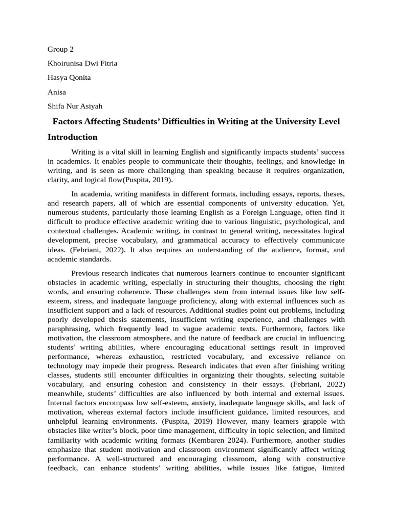 Factors Influencing University Writing Challenges | PDF | Motivation ...
