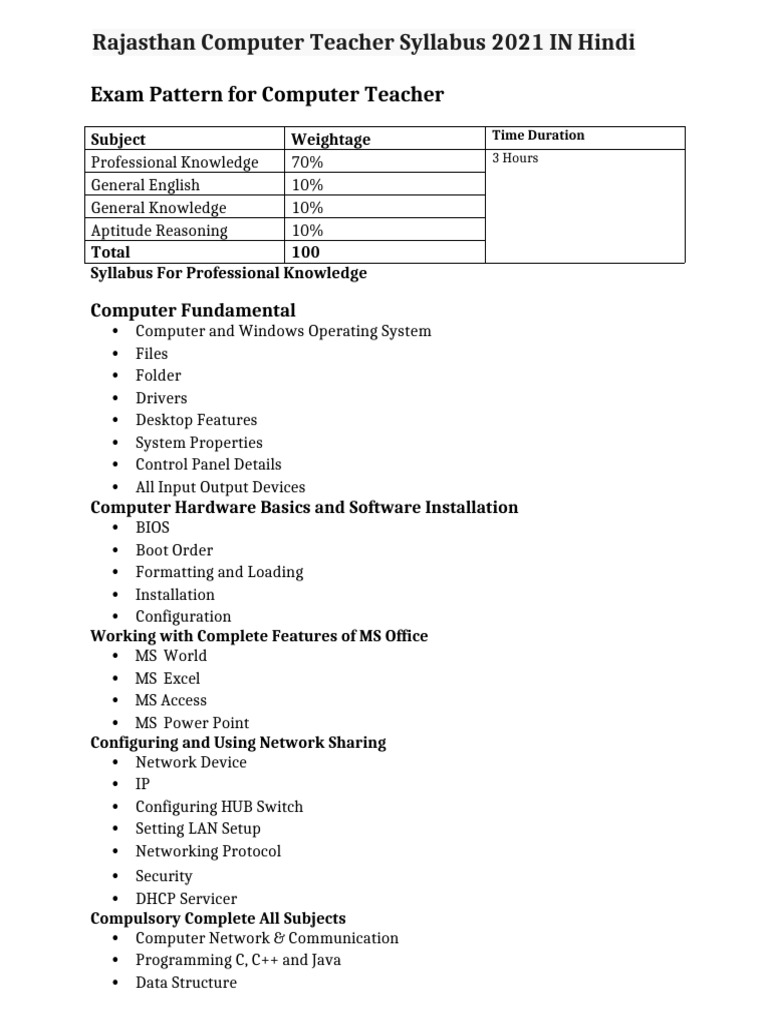 Rajasthan Computer Teacher Syllabus 2021 Converted | PDF