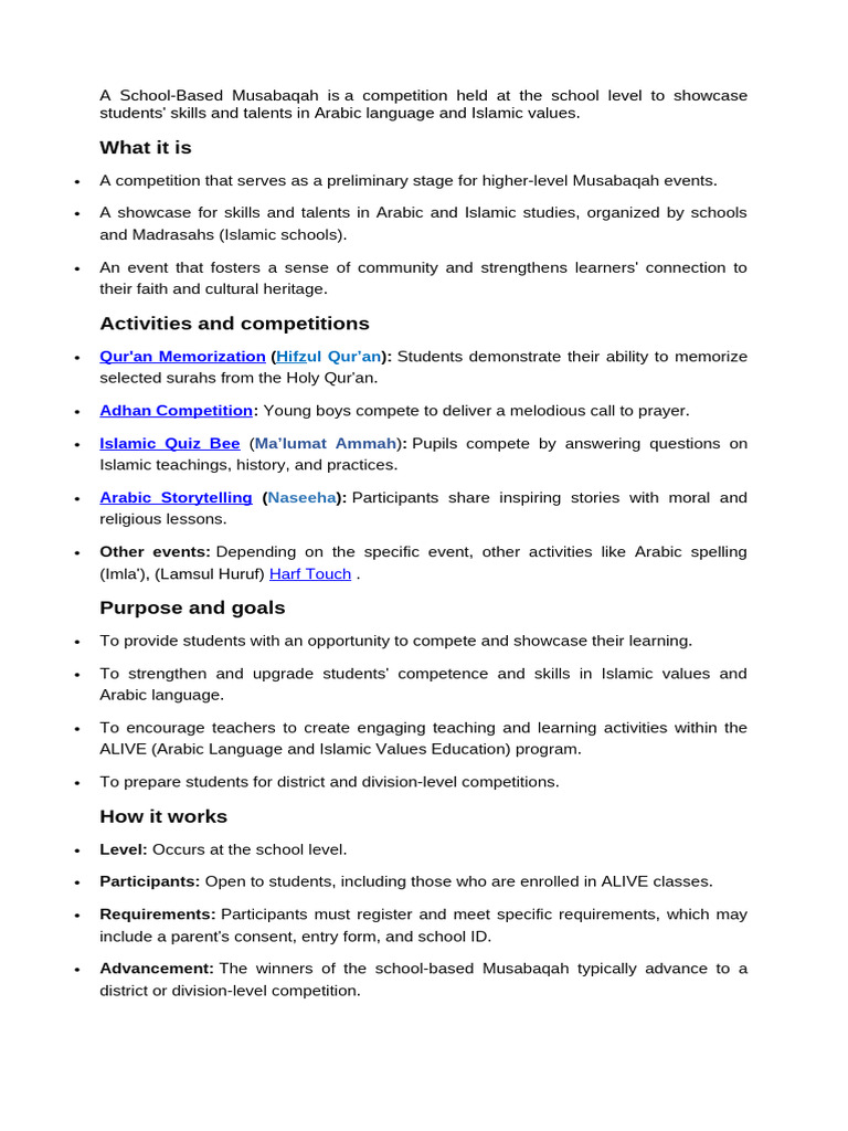 School-Based Musabaqah Overview | PDF