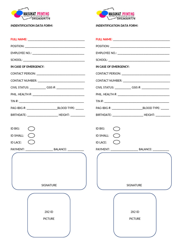 Employee Identification Data Form | PDF