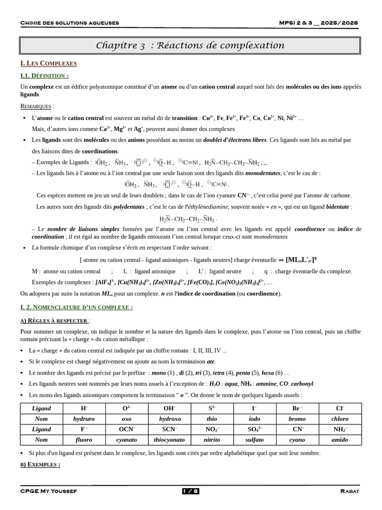 Réactions de complexation en chimie PDF Ligand (chimie) Liaison — free download