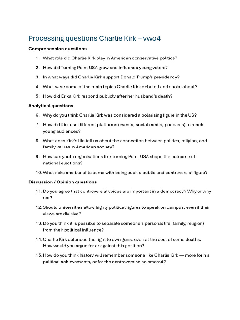 Processing Questions Charlie Kirk - b2 V4 20252026 | PDF