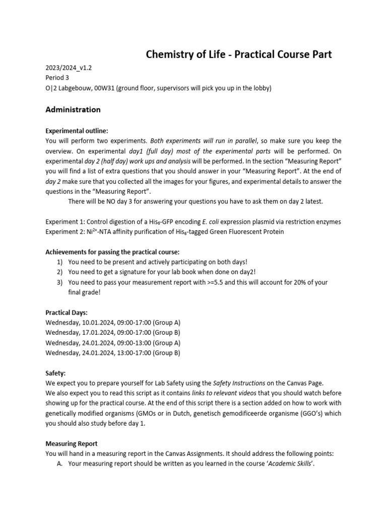 GFP Purification and Digestion Lab Guide | PDF | Gel Electrophoresis ...