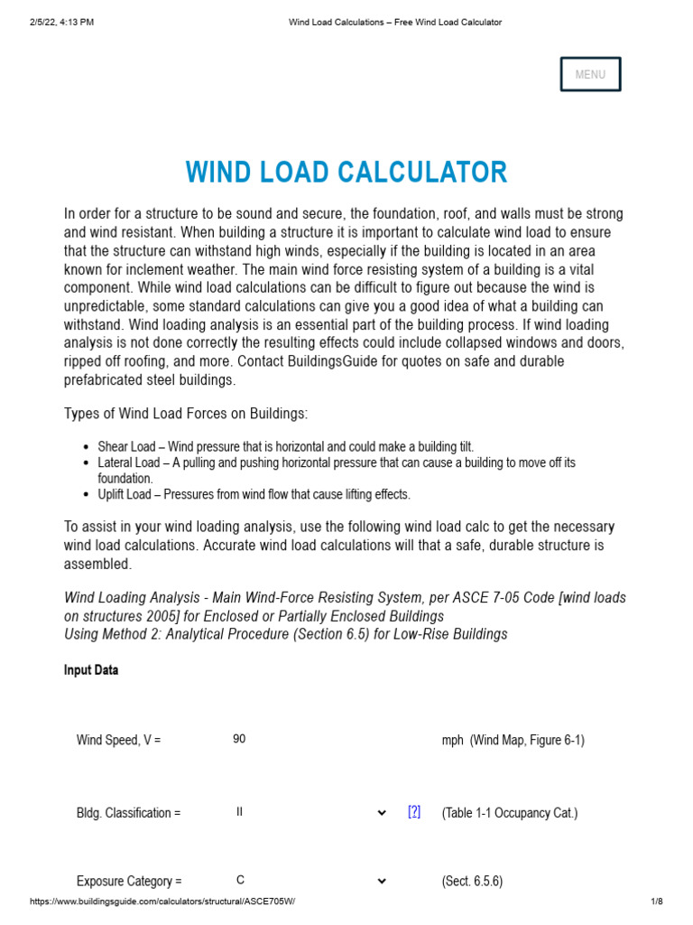Free Wind Load Calculator Tool | PDF | Windward And Leeward | Wound