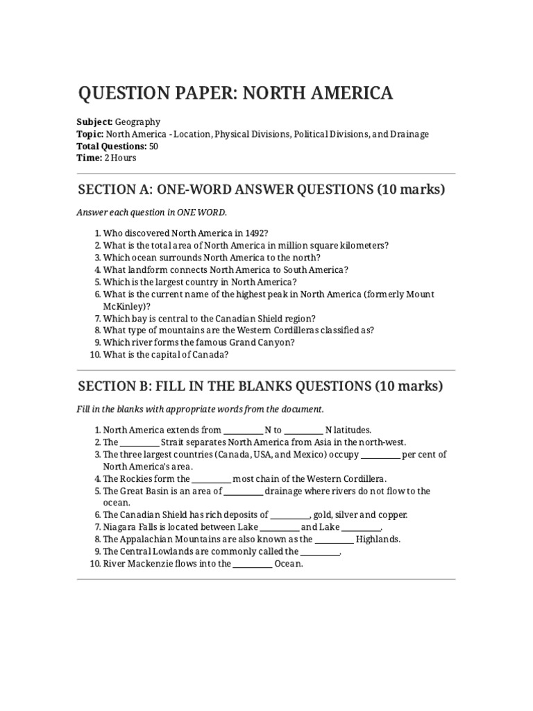 North America Geography Quiz Guide | PDF | North America | Drainage Basin