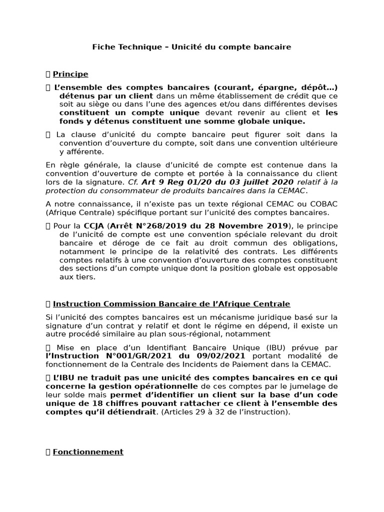 Unicité du Compte Bancaire : Principes et Avantages | PDF | Compte ...
