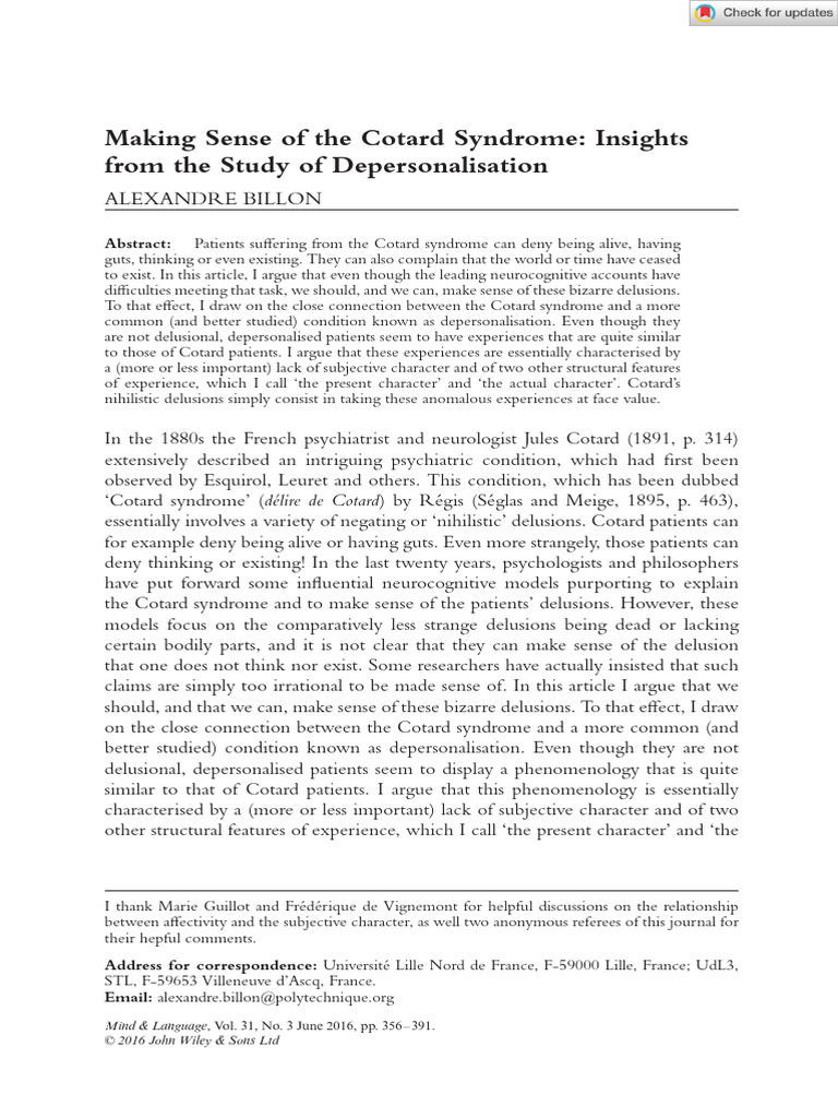 Understanding Cotard Syndrome Insights | PDF | Experience | Delusion
