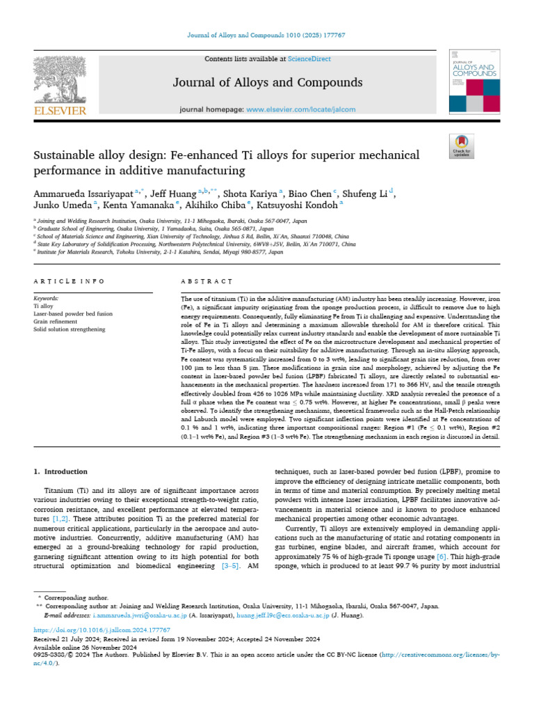 Fe-Enhanced Ti Alloys for Additive Manufacturing | PDF | Titanium | Iron