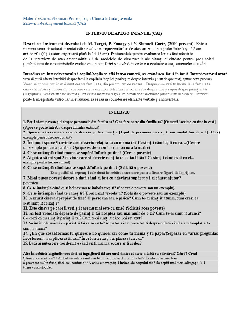 Cai Întrebare Apego Infantil | PDF