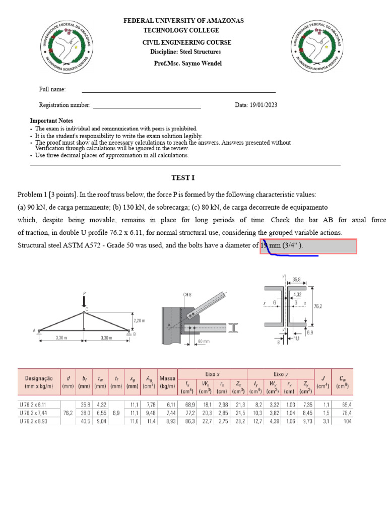 3 - (TEST MODEL) ATest - 01 - Steel Structures - Solution | PDF | Civil ...