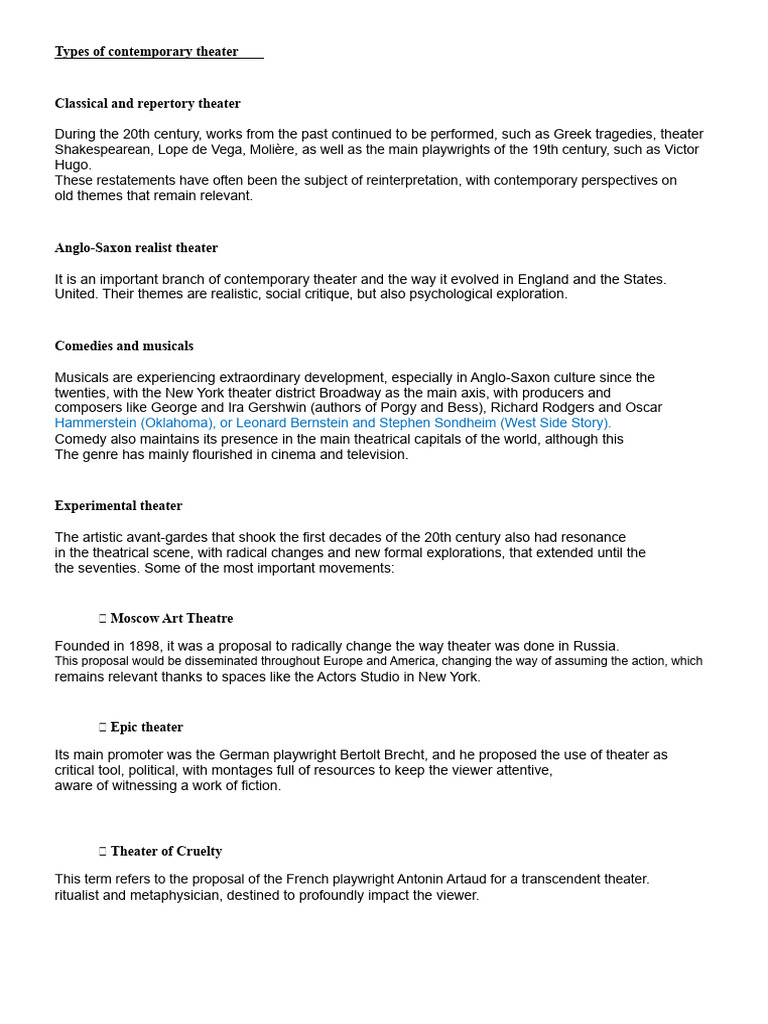 Contemporary Theater Types Explained | PDF | Theatre | Performing Arts