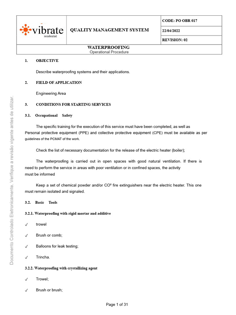Waterproofing Operational Procedure Guide | PDF | Concrete | Adhesive