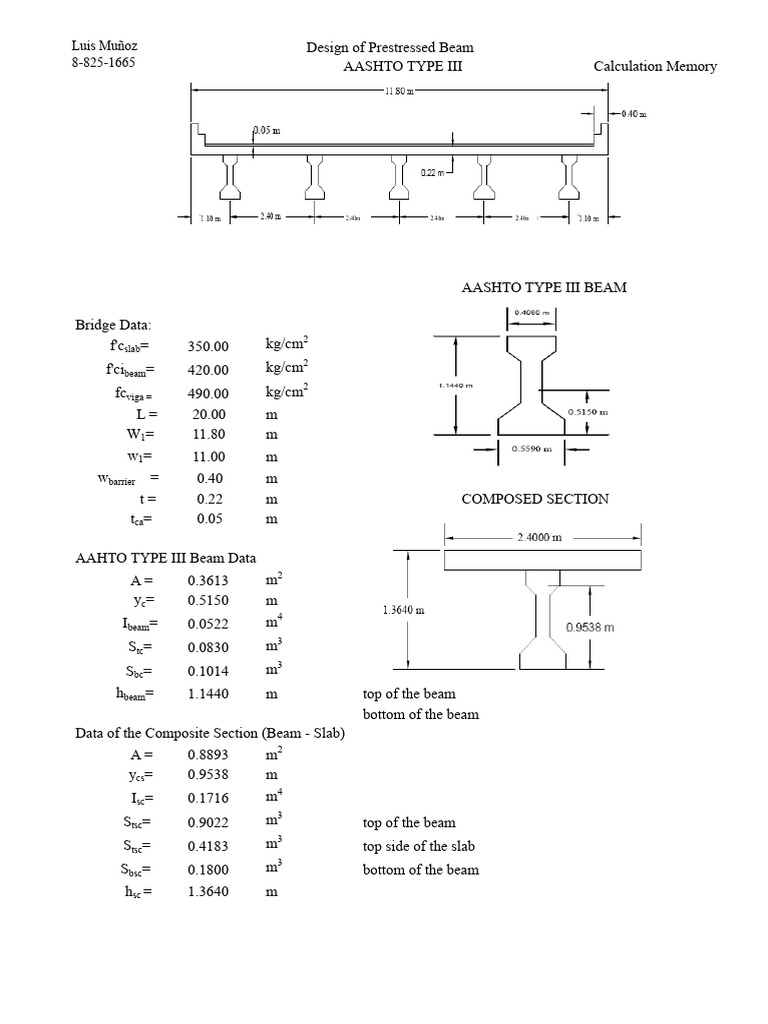 AASHTO Type III Prestressed Beam Design | PDF | Beam (Structure) | Bridge
