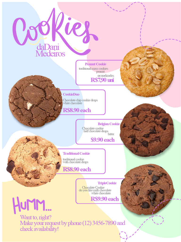 Fun virtual menu with lettering for cookies and confectionery | PDF