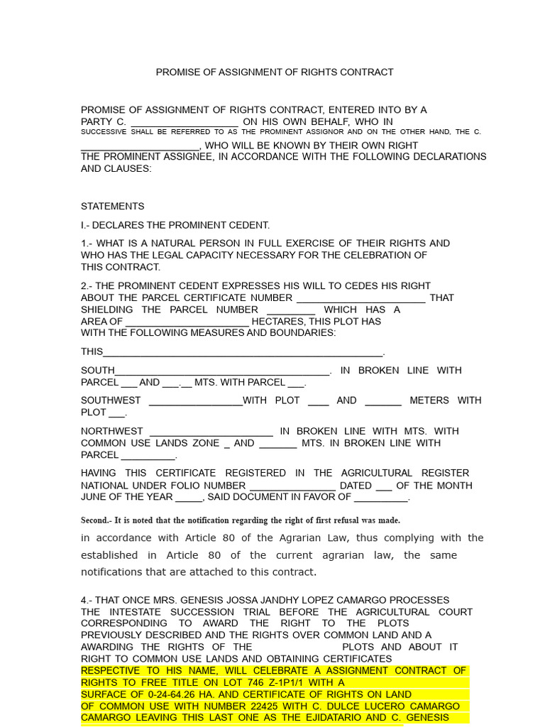 Rights Assignment Contract Overview | PDF | Assignment (Law) | Business Law