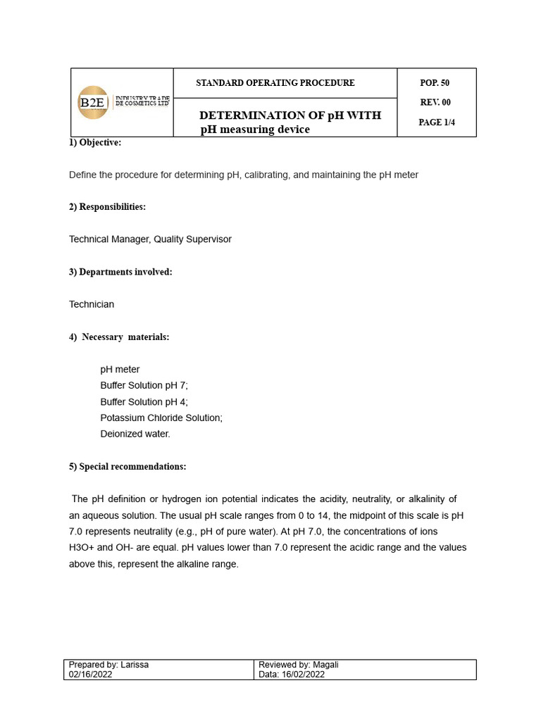 pH Measurement SOP and Calibration Guide | PDF | Ph | Analytical Chemistry