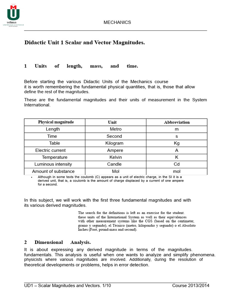 Mechanics: Scalars and Vectors Overview | PDF | Euclidean Vector ...