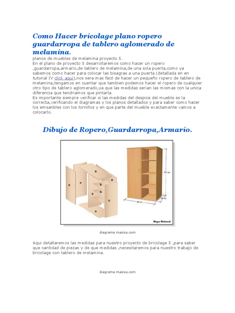 Plano de Ropero de Melamina | PDF | Tornillo | Perforar