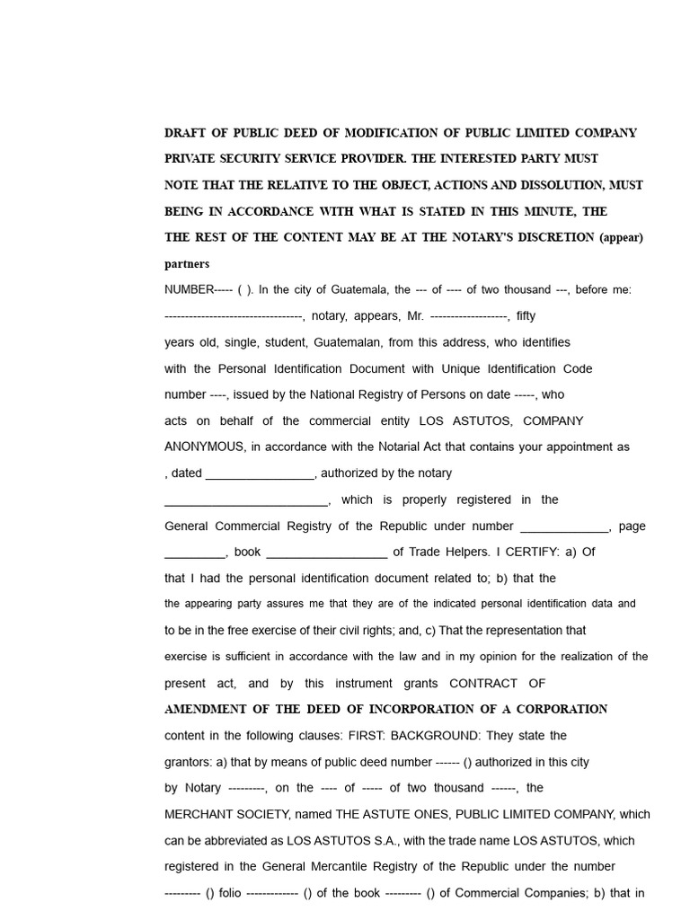 Public Deed Modification for Security Company | PDF | Deed | Surveillance