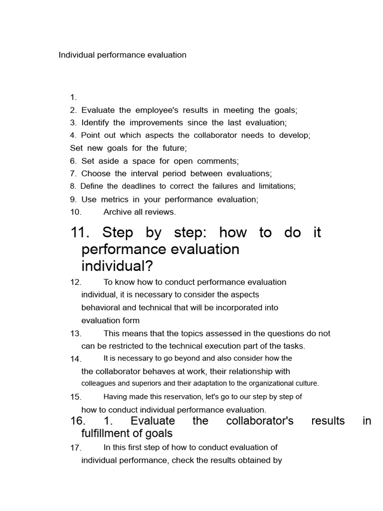 Guide to Individual Performance Evaluation | PDF | Performance ...