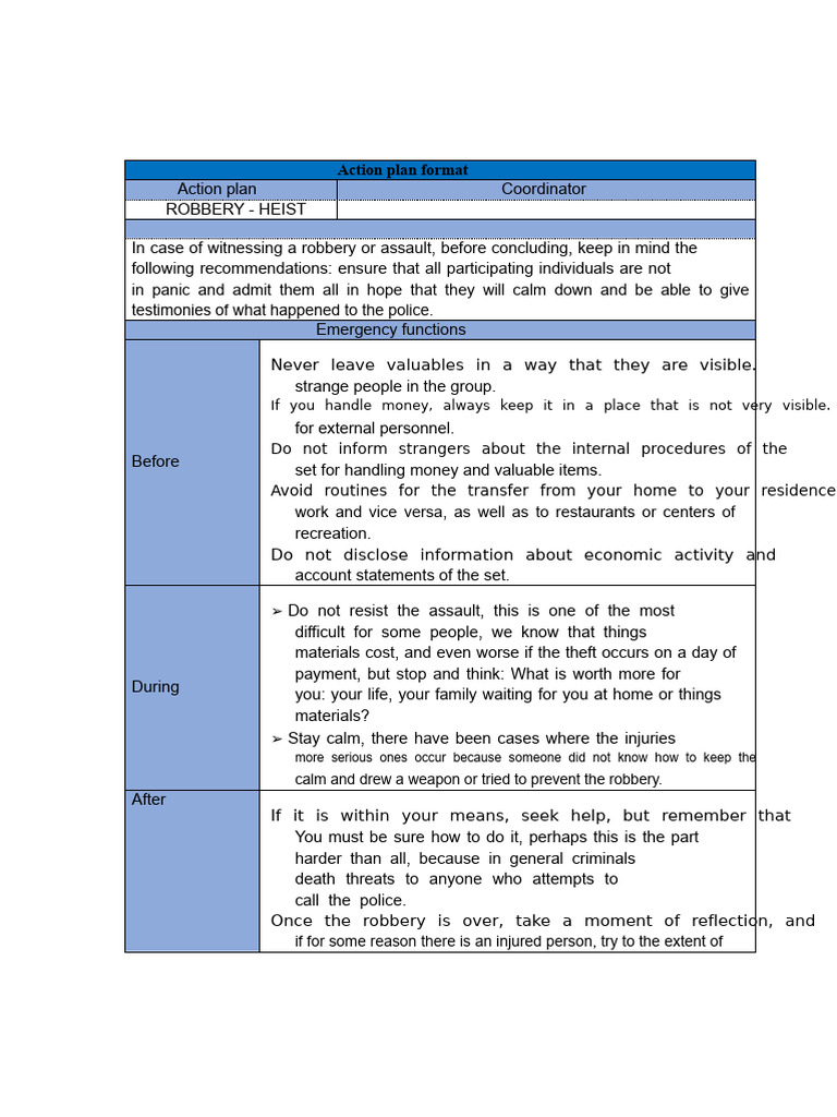 Emergency Action Plan for Robbery & Fire | PDF | Emergency Evacuation ...