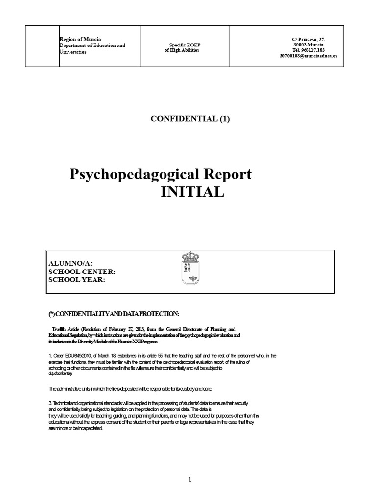 PSYCHO-PEDAGOGICAL REPORT MODEL 5th-6th GRADE ELEMENTARY | PDF ...