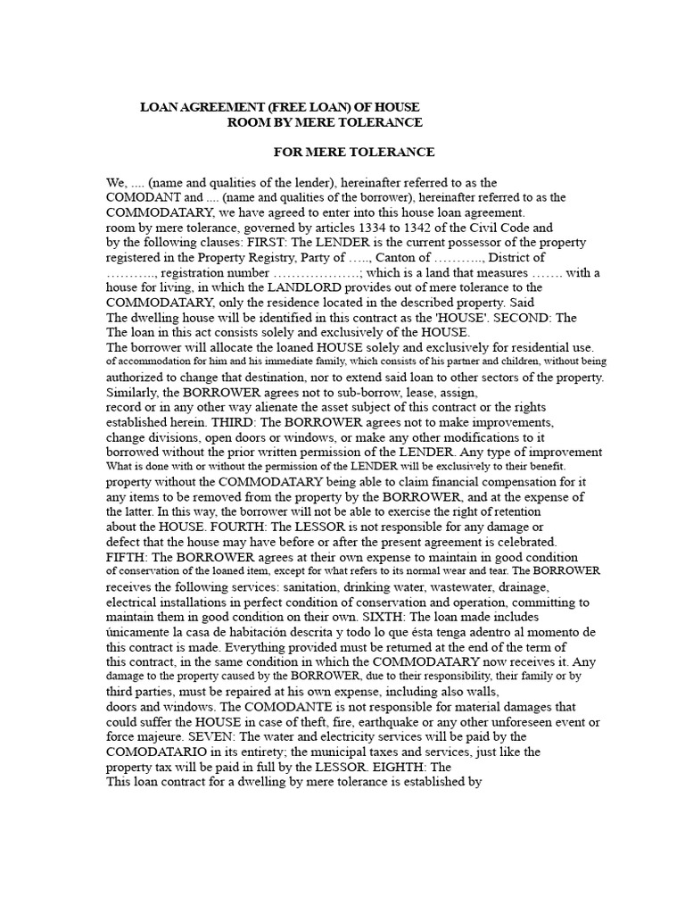 Free House Loan Agreement Template | PDF | Loans | Private Law