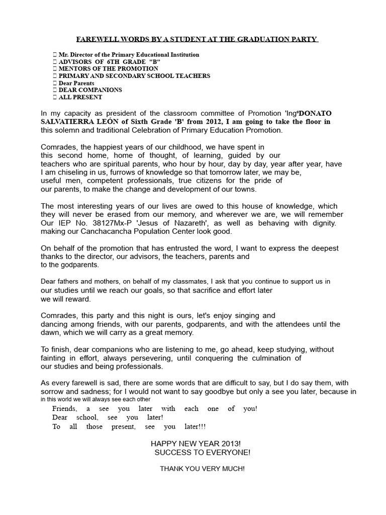 FAREWELL WORDS FROM A STUDENT | PDF