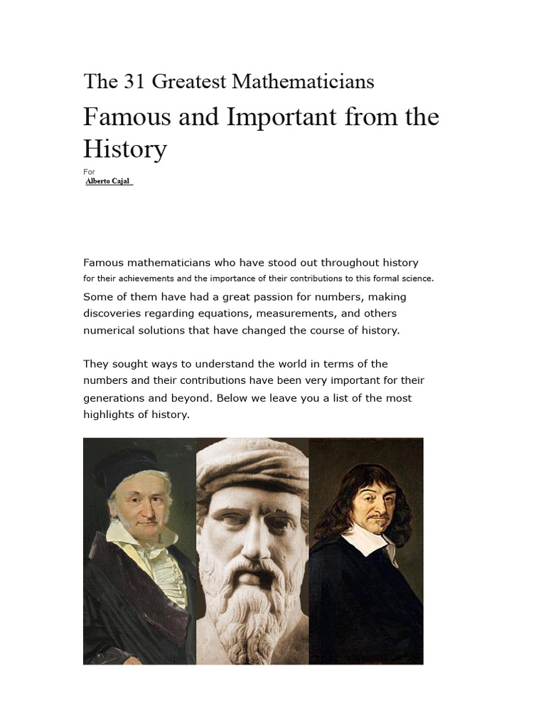31 Influential Mathematicians in History | PDF | Mathematics | Line ...