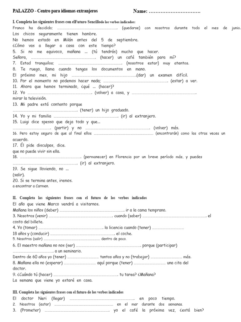 Ejercicios de Futuro Sencillo en Español | PDF