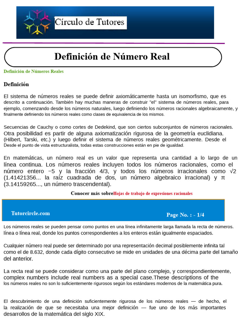 Definición y Propiedades de Números Reales | PDF | Número Real | Número ...