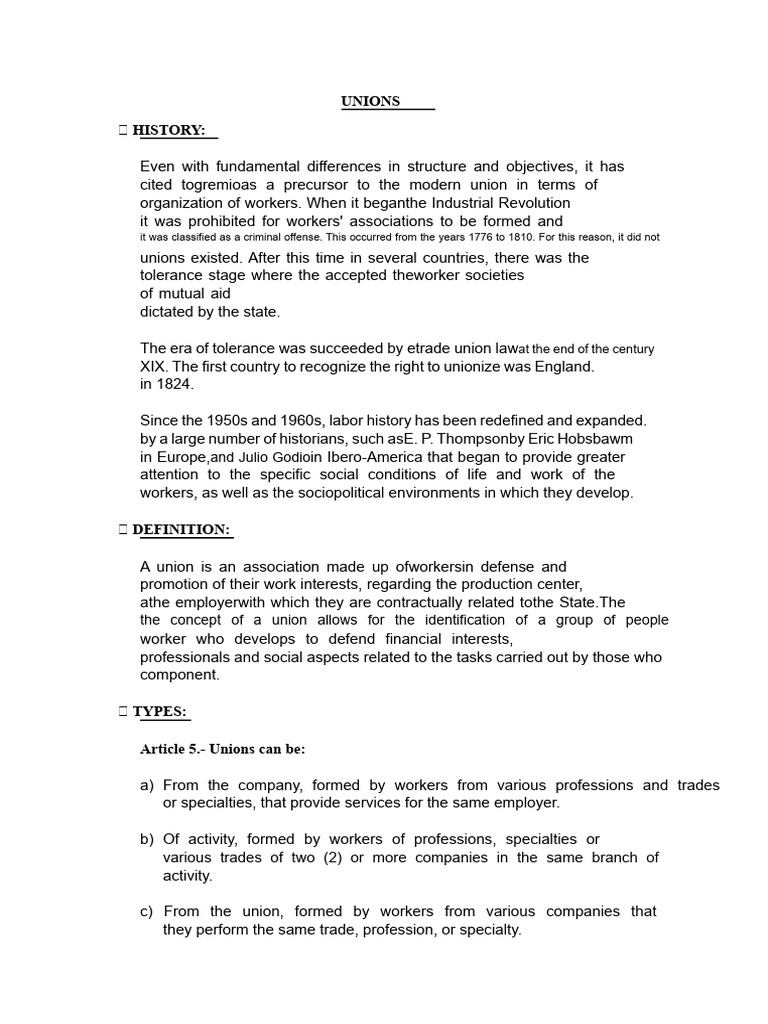 Understanding Labor Unions: History & Types | PDF | Trade Union ...