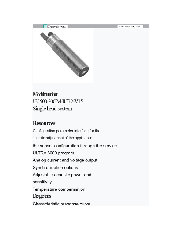 UC500-30GM-IUR2-V15 Sensor Overview | PDF | Electrical Connector | Sensor