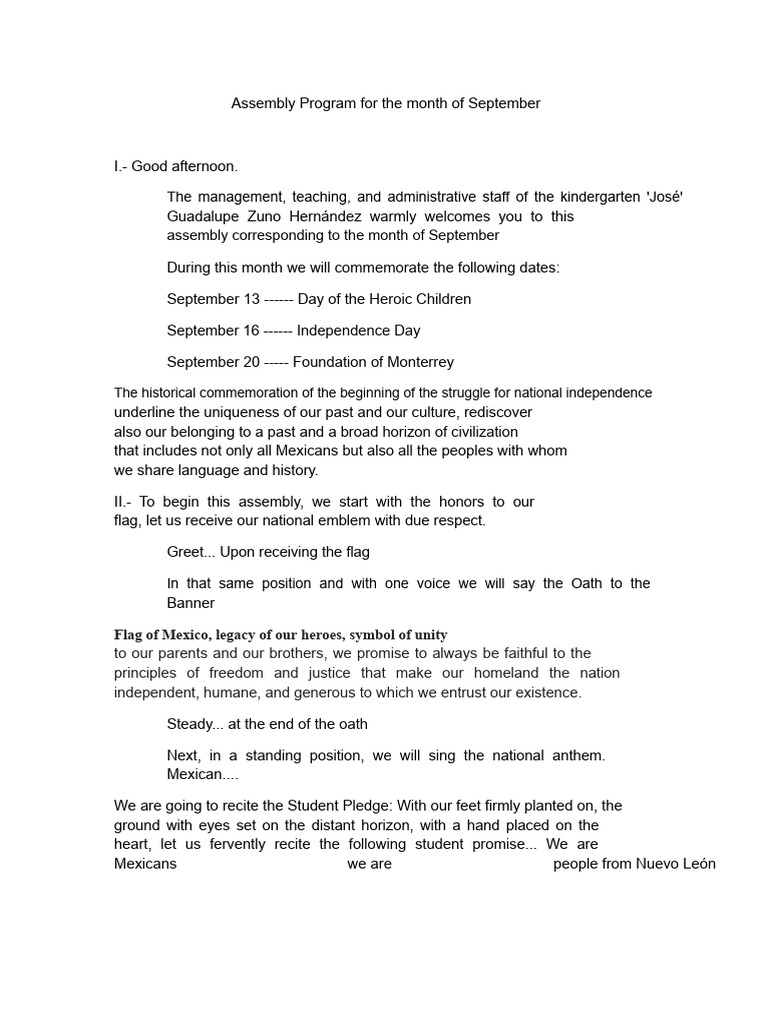 September Assembly Program Overview | PDF | Mexico