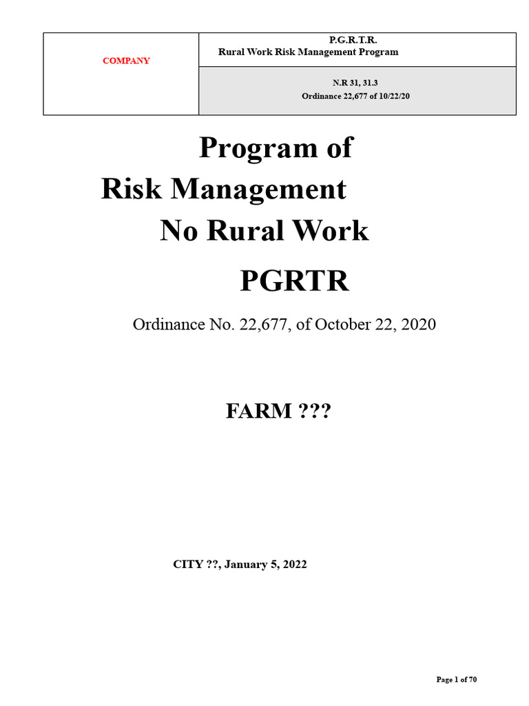 Rural Work Risk Management Program | PDF | Occupational Safety And ...
