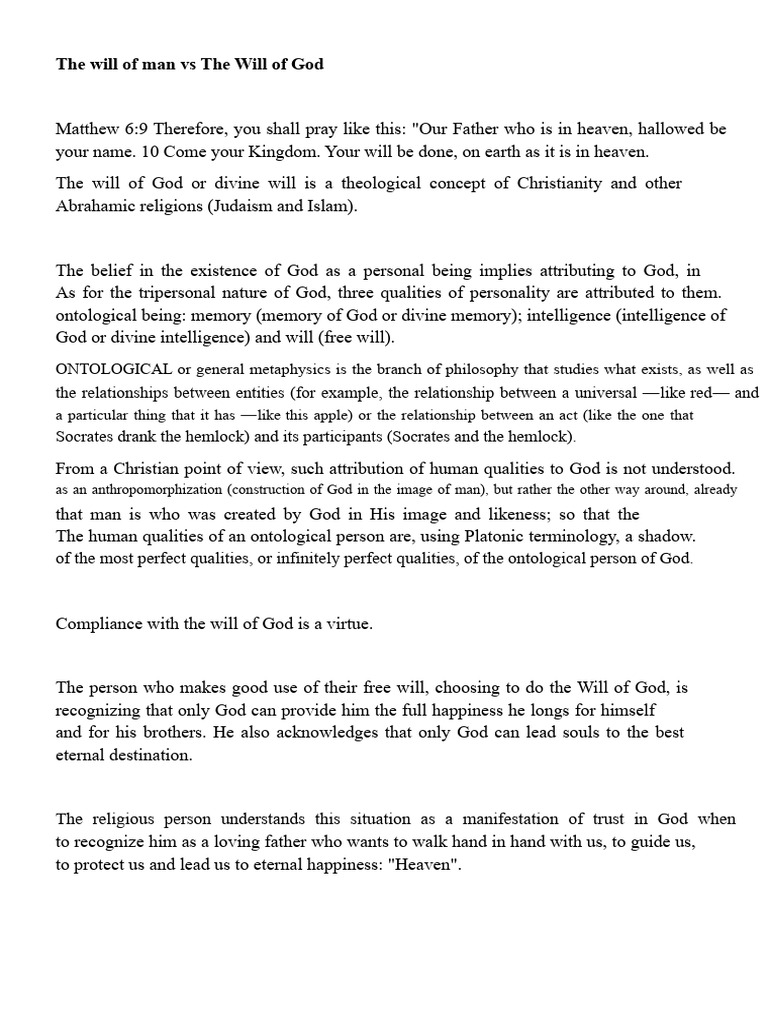 The Will of Man Vs The Will of God | PDF | God | Divinity