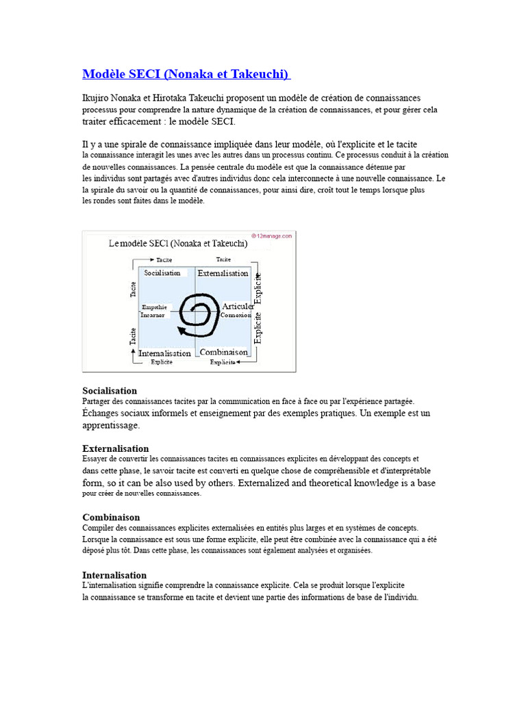 Modèle SECI : Création et Gestion des Connaissances | PDF ...