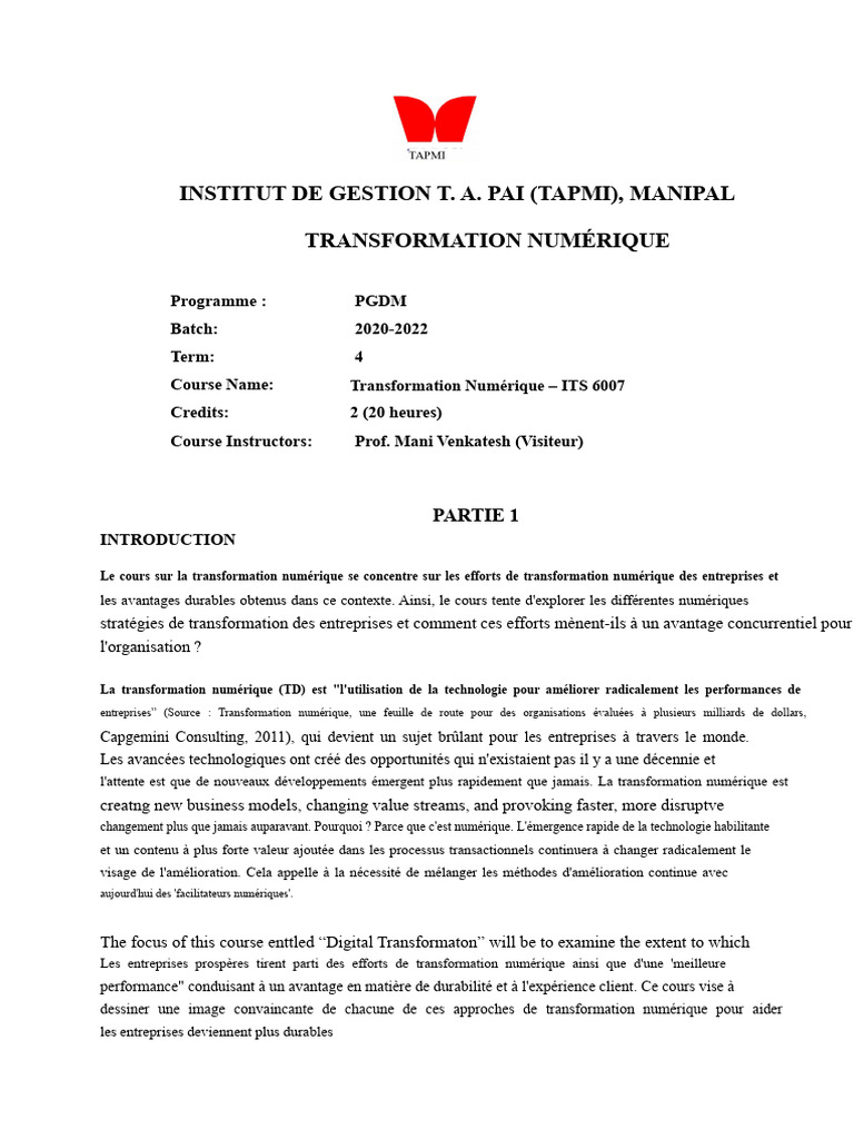 Cours sur la Transformation Numérique | PDF | Option (Finance ...