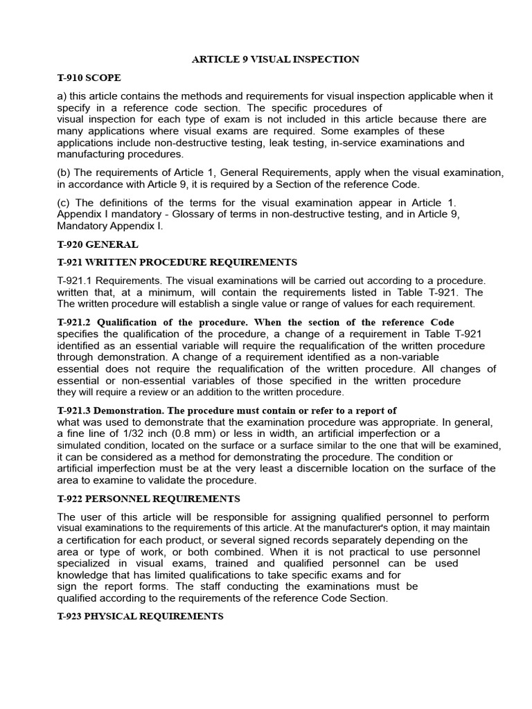 Visual Inspection Methods and Requirements | PDF | Nondestructive ...