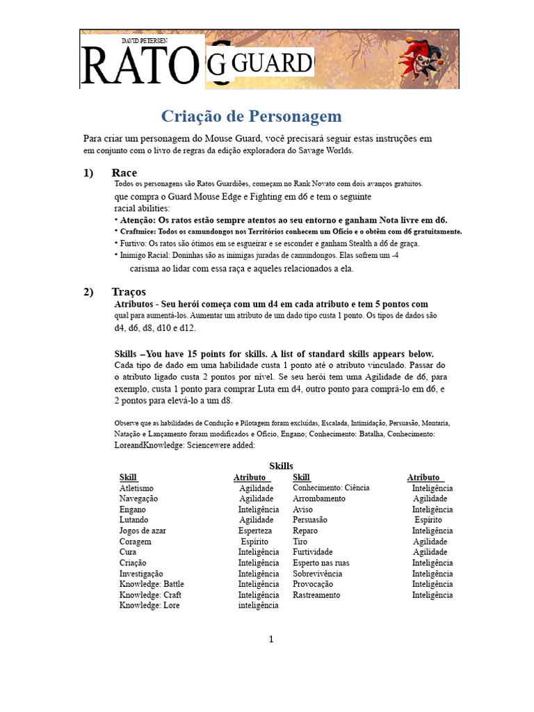 Criação de Personagem no Mouse Guard | PDF