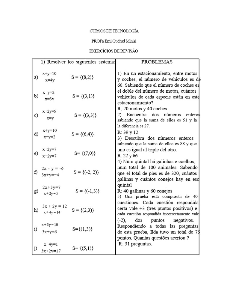 Problemas de Sistemas de Ecuaciones | PDF | Matemáticas | Objetos ...