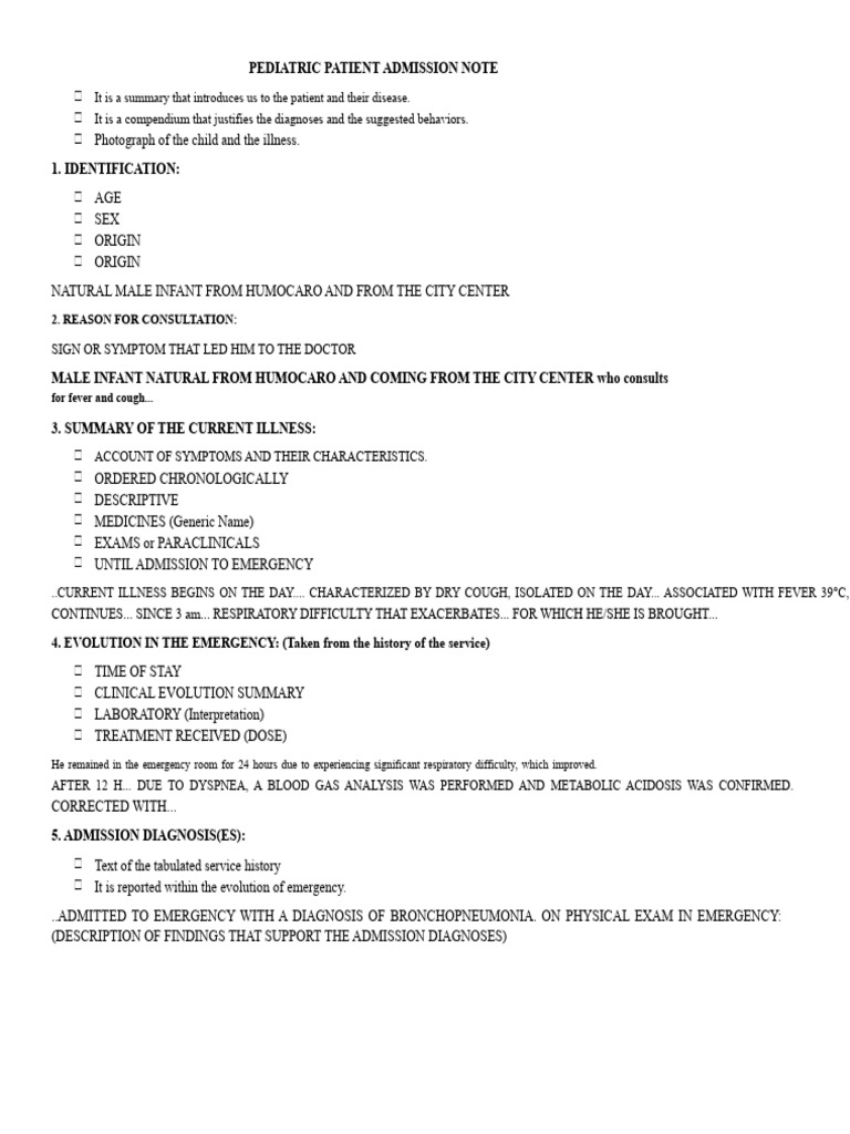 Pediatric Admission Note Overview | PDF | Medical Diagnosis | Pneumonia