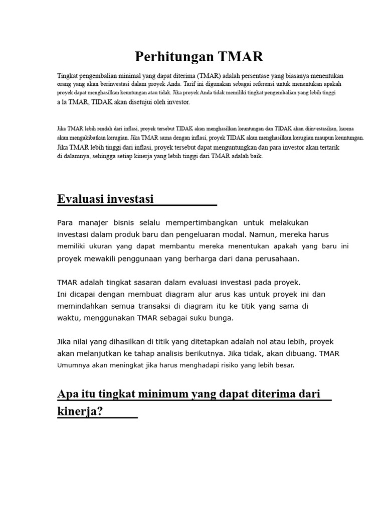 Memahami TMAR dalam Evaluasi Investasi | PDF