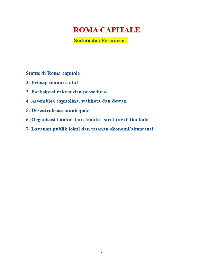 Statuta dan Peraturan Roma Capitale | PDF