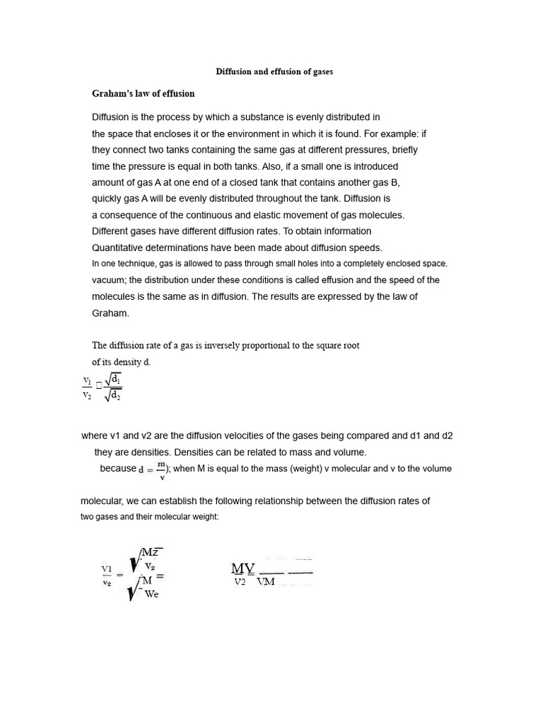 Diffusion and Effusion of Gases | PDF | Gases | Diffusion