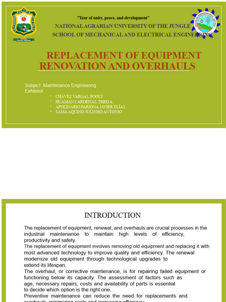 Equipment Replacement and Overhaul Guide | PDF