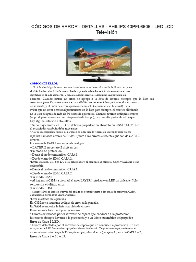 Códigos de Error - Detalles - Philips 40PFL6606 - Led | PDF | Diodo ...