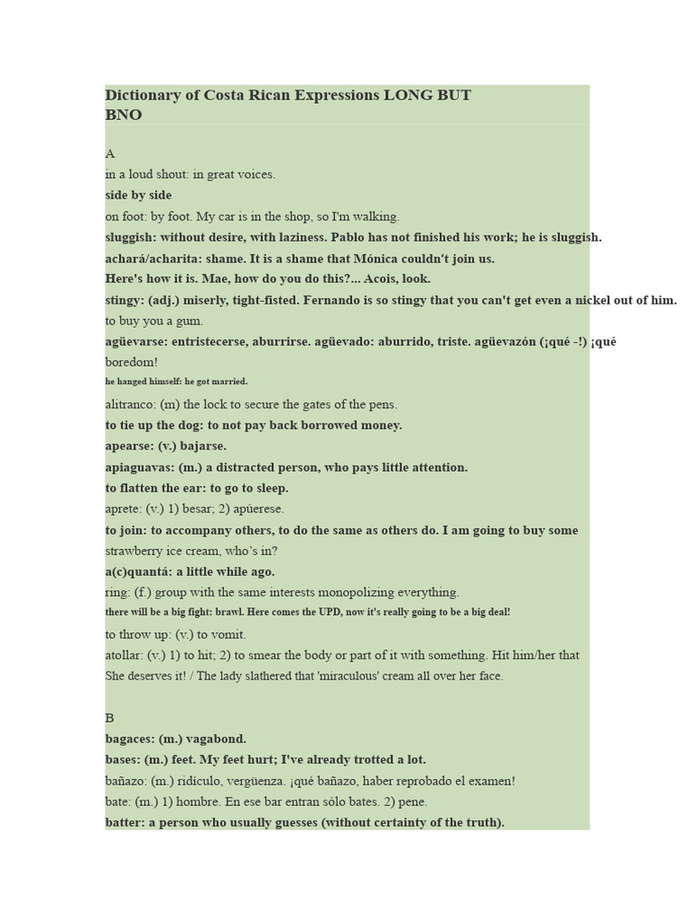 Costa Rican Expressions Dictionary | PDF