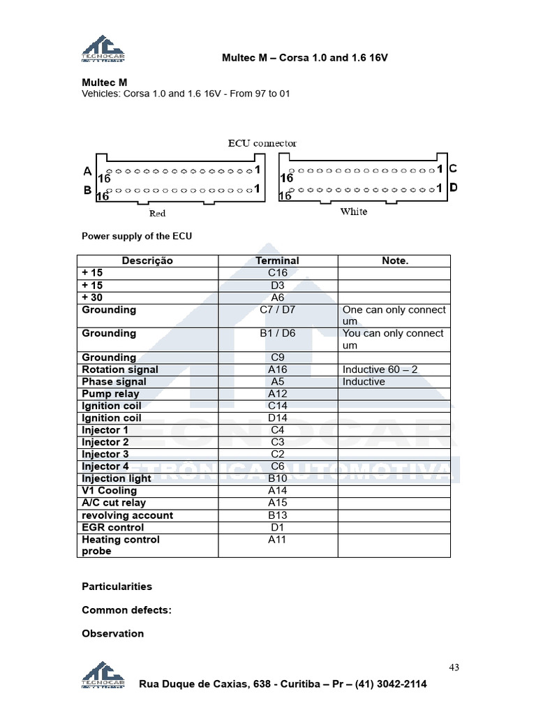 Multec M ECU Wiring for Corsa 1.0/1.6 | PDF | Fuel Injection | Vehicle ...