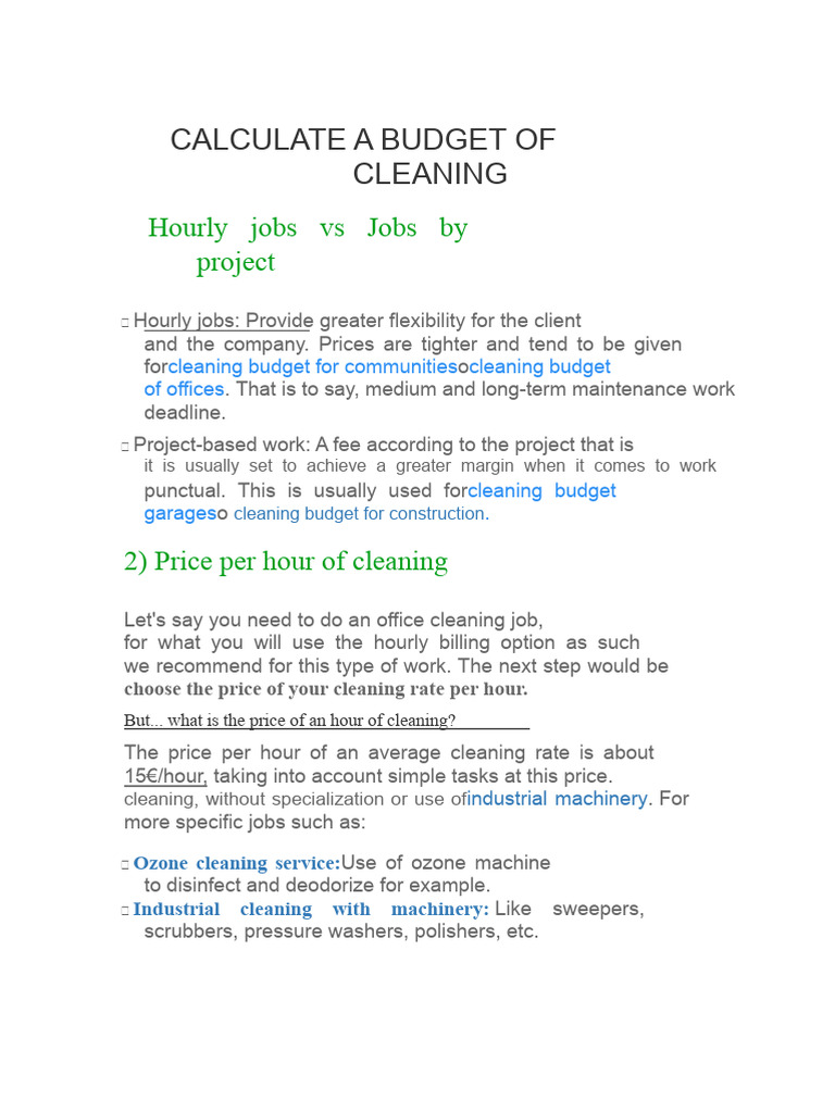 Cleaning Budget Calculation Guide | PDF | Cost Of Living | Expense